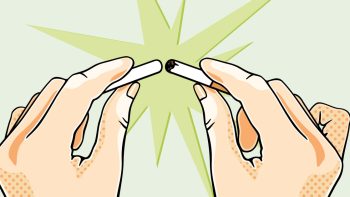 Illustration von zwei Händen, die eine Zigarette in zwei Hälften zerbrechen.